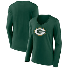 Green Bay Packers Women's Primary Team Logo Long Sleeve V-Neck T-Shirt - Green T-shirts