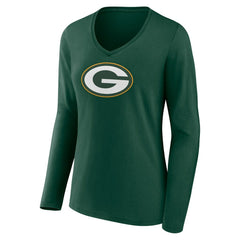 Green Bay Packers Women's Primary Team Logo Long Sleeve V-Neck T-Shirt - Green T-shirts