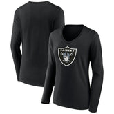 Las Vegas Raiders Women's Primary Team Logo Long Sleeve V-Neck T-Shirt - Black T-shirts