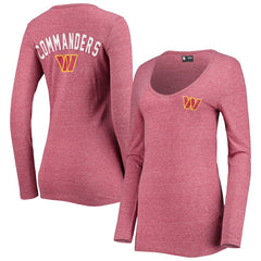 Washington Commanders New Era Women's Scoop Neck Tri-Blend Long Sleeve T-Shirt - Burgundy T-shirts