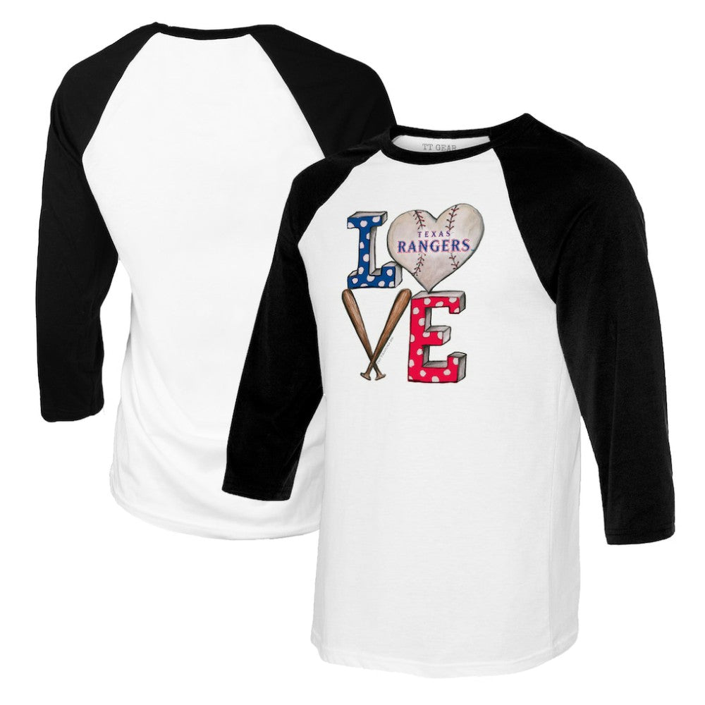 Texas Rangers Tiny Turnip Women's Baseball Love Raglan 3/4-Sleeve T-Shirt - White/Black T-shirts