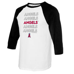 Los Angeles Angels Tiny Turnip Women's Stacked 3/4-Sleeve Raglan T-Shirt - White/Black T-shirts