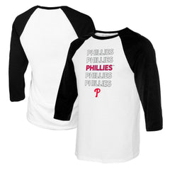 Philadelphia Phillies Tiny Turnip Women's Stacked 3/4-Sleeve Raglan T-Shirt - White/Black T-shirts