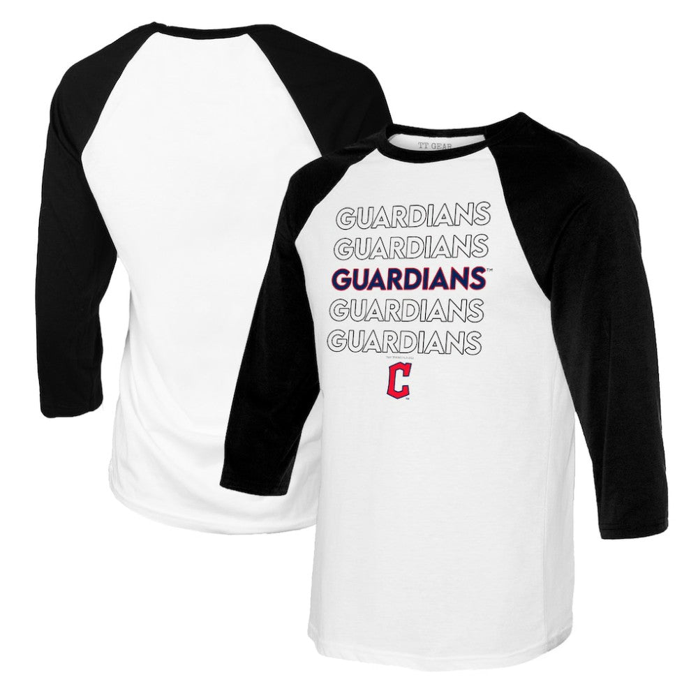 Cleveland Guardians Tiny Turnip Youth Stacked Raglan 3/4 Sleeve T-Shirt - White/Black T-shirts