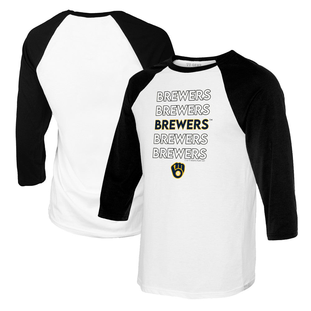 Milwaukee Brewers Tiny Turnip Youth Stacked Raglan 3/4 Sleeve T-Shirt - White/Black T-shirts