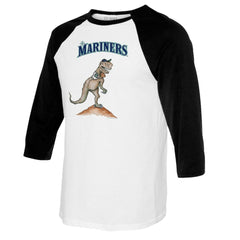 Seattle Mariners Tiny Turnip Youth TT Rex Raglan 3/4 Sleeve T-Shirt - White/Black T-shirts