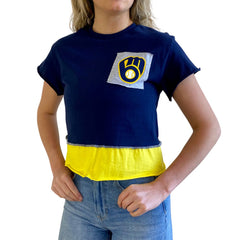 Milwaukee Brewers Refried Apparel Women's Cropped T-Shirt - Navy T-shirts