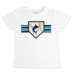 Miami Marlins Tiny Turnip Youth Base Stripe T-Shirt - White T-shirts