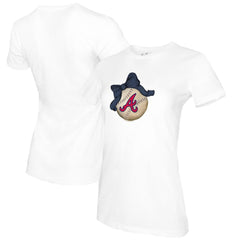 Atlanta Braves Tiny Turnip Women's Baseball Bow T-Shirt - White T-shirts