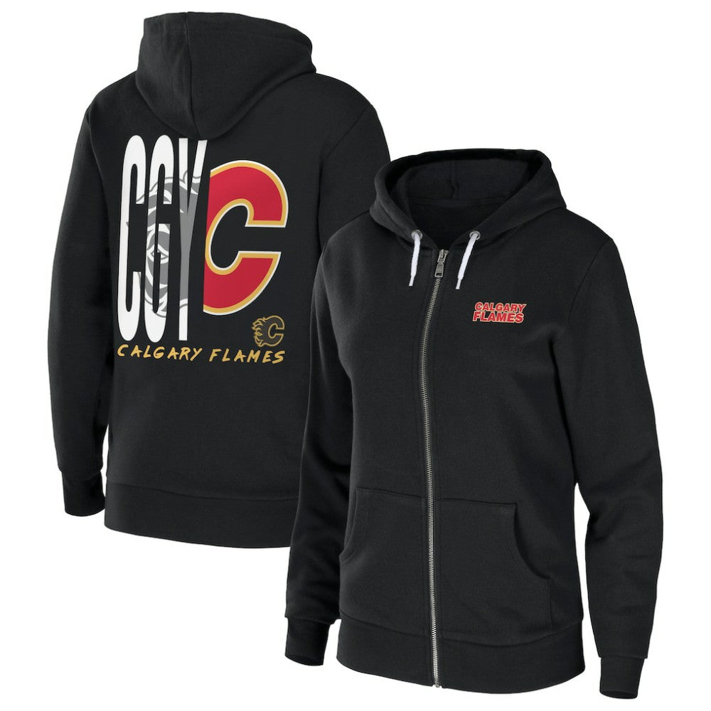 Calgary Flames WEAR by Erin Andrews Women's Sponge Fleece Full-Zip Hoodie - Black | US 4762597