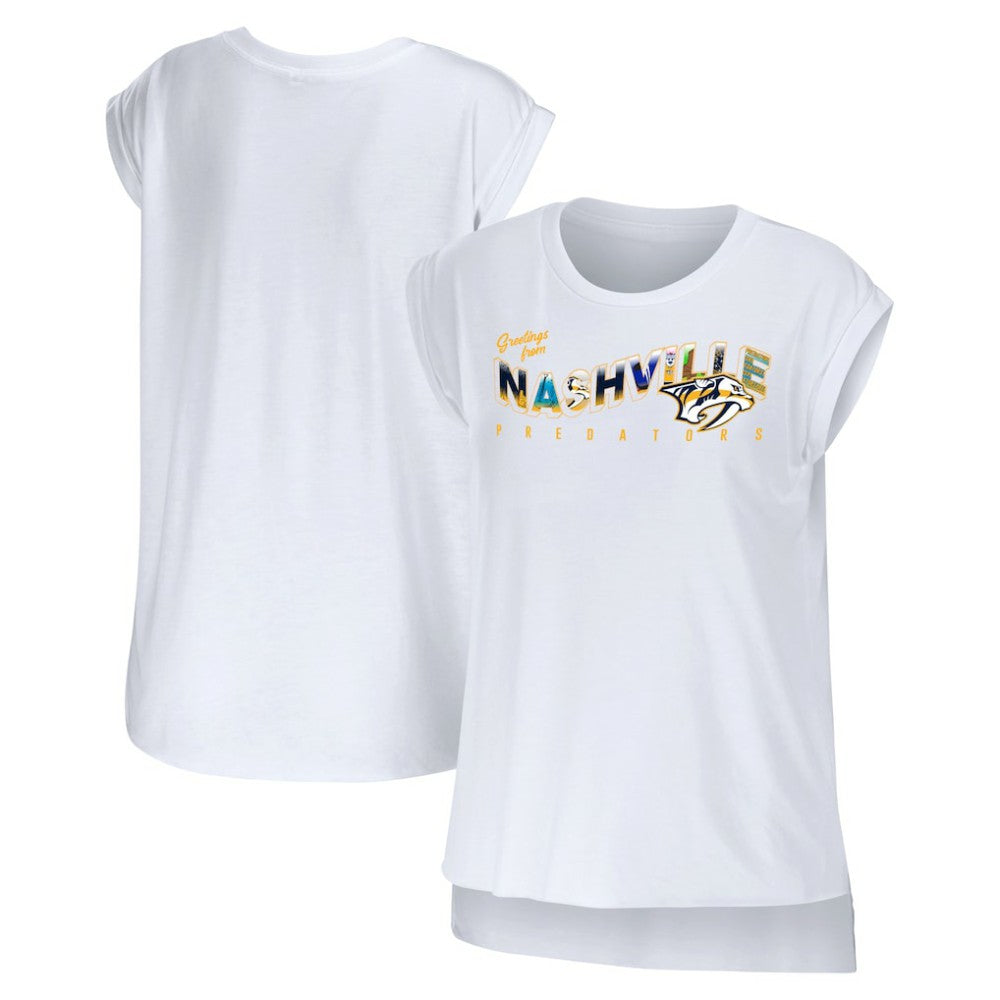 Nashville Predators WEAR by Erin Andrews Women's Greetings From Muscle T-Shirt - White | US 4762631