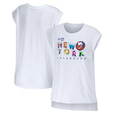 New York Islanders WEAR by Erin Andrews Women's Greetings From Muscle T-Shirt - White | US 4762632