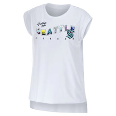 Seattle Kraken WEAR by Erin Andrews Women's Greetings From Muscle T-Shirt - White | US 4762638