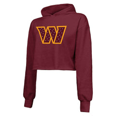 Washington Commanders Majestic Threads Women's Bling Tri-Blend Cropped Pullover Hoodie - Burgundy Hoodies