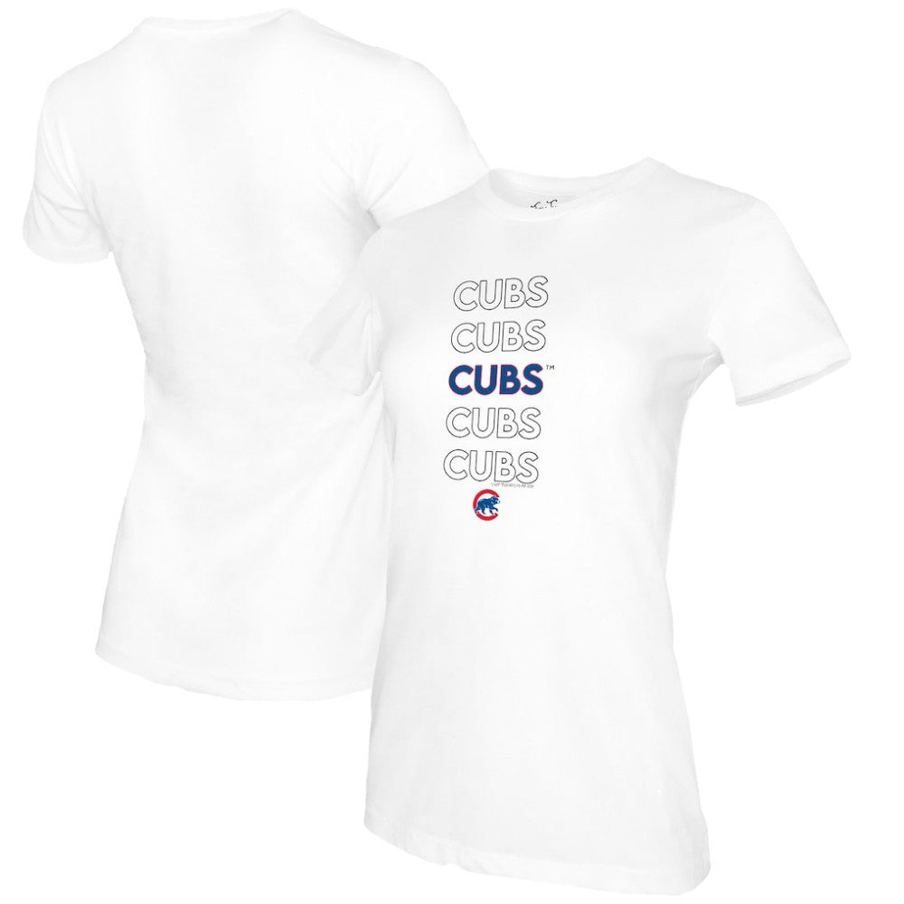 Chicago Cubs Tiny Turnip Women's Stacked T-Shirt - White T-shirts