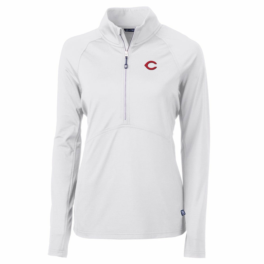 Cincinnati Reds Cutter & Buck Women's Adapt Eco Knit Stretch Half-Zip Pullover Top - White Pullover