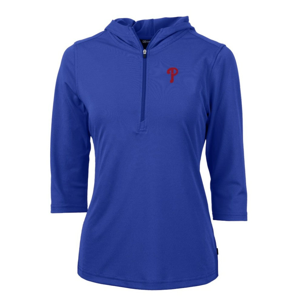 Philadelphia Phillies Cutter & Buck Women's Virtue Eco Pique 3/4 Sleeve Half-Zip Pullover Hoodie - Royal Hoodies