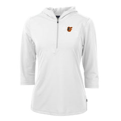 Baltimore Orioles Cutter & Buck Women's Virtue Eco Pique 3/4 Sleeve Half-Zip Pullover Hoodie - White Hoodies