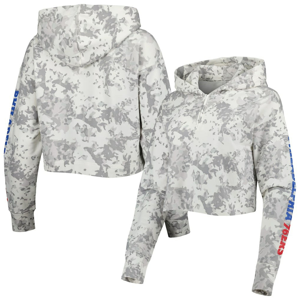 Philadelphia 76ers Lusso Women's Maia Tri-Blend Cropped Quarter-Zip Top Gray/White outlet