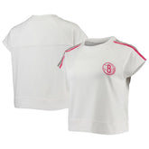 Brooklyn Nets Lusso Women's Margot Cropped Tri-Blend Cap Sleeve Sweatshirt White