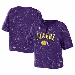 Los Angeles Lakers WEAR by Erin Andrews Women's Bleach Splatter Notch Neck T-Shirt Purple outlet
