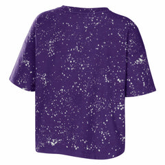 Los Angeles Lakers WEAR by Erin Andrews Women's Bleach Splatter Notch Neck T-Shirt Purple outlet