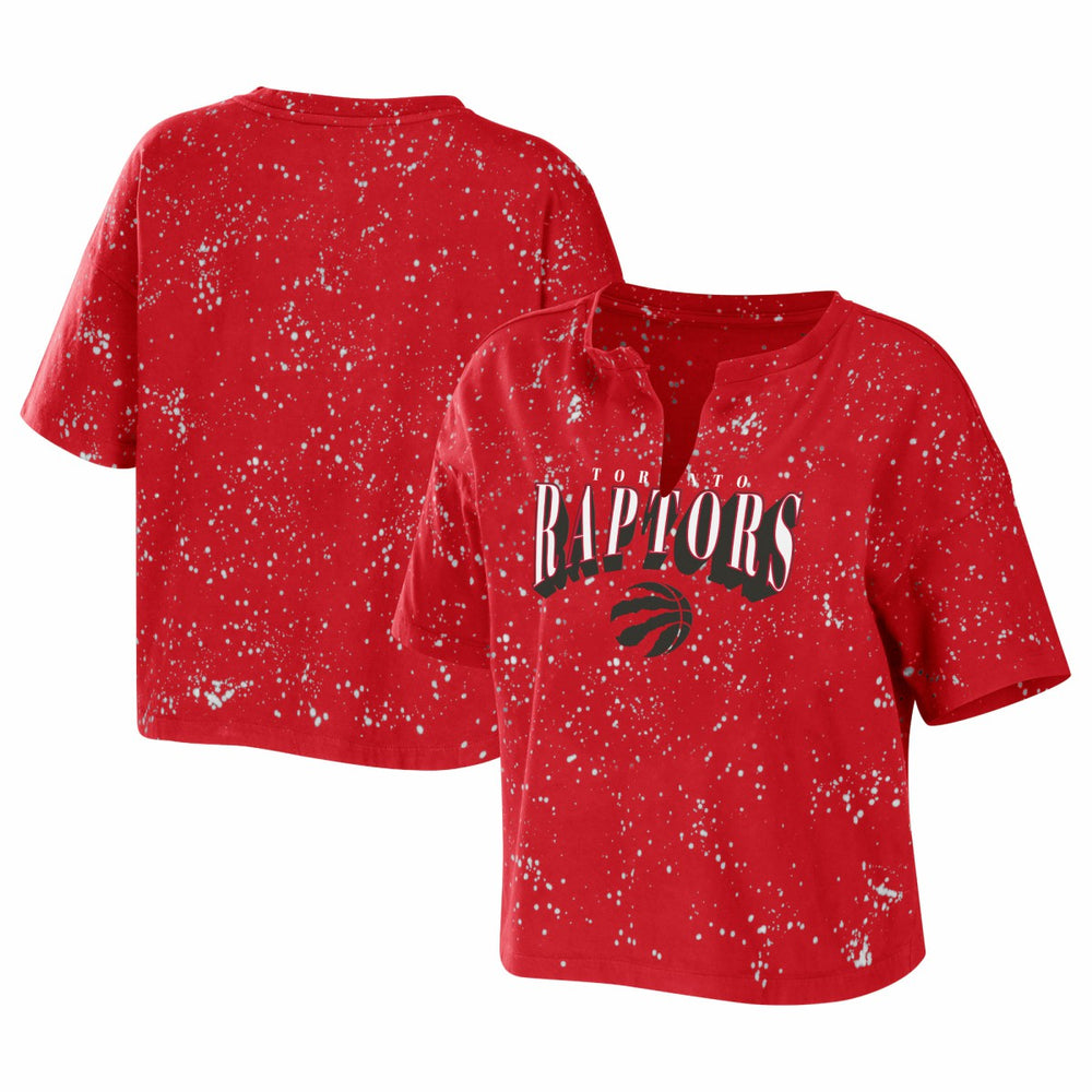 Toronto Raptors WEAR by Erin Andrews Women's Bleach Splatter Notch Neck T-Shirt Red