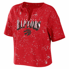 Toronto Raptors WEAR by Erin Andrews Women's Bleach Splatter Notch Neck T-Shirt Red