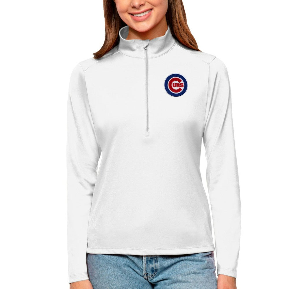 Chicago Cubs Antigua Women's Tribute Quarter-Zip Pullover Top - White Pullover