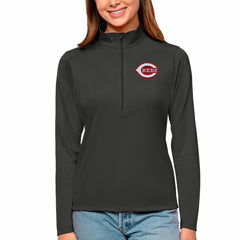 Cincinnati Reds Antigua Women's Tribute Quarter-Zip Pullover Top - Charcoal Pullover
