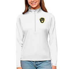 Milwaukee Brewers Antigua Women's Tribute Quarter-Zip Pullover Top - White Pullover