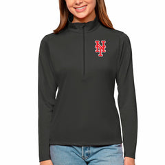 New York Mets Antigua Women's Tribute Quarter-Zip Pullover Top - Charcoal Pullover