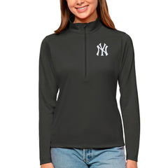 New York Yankees Antigua Women's Tribute Quarter-Zip Pullover Top - Charcoal Pullover