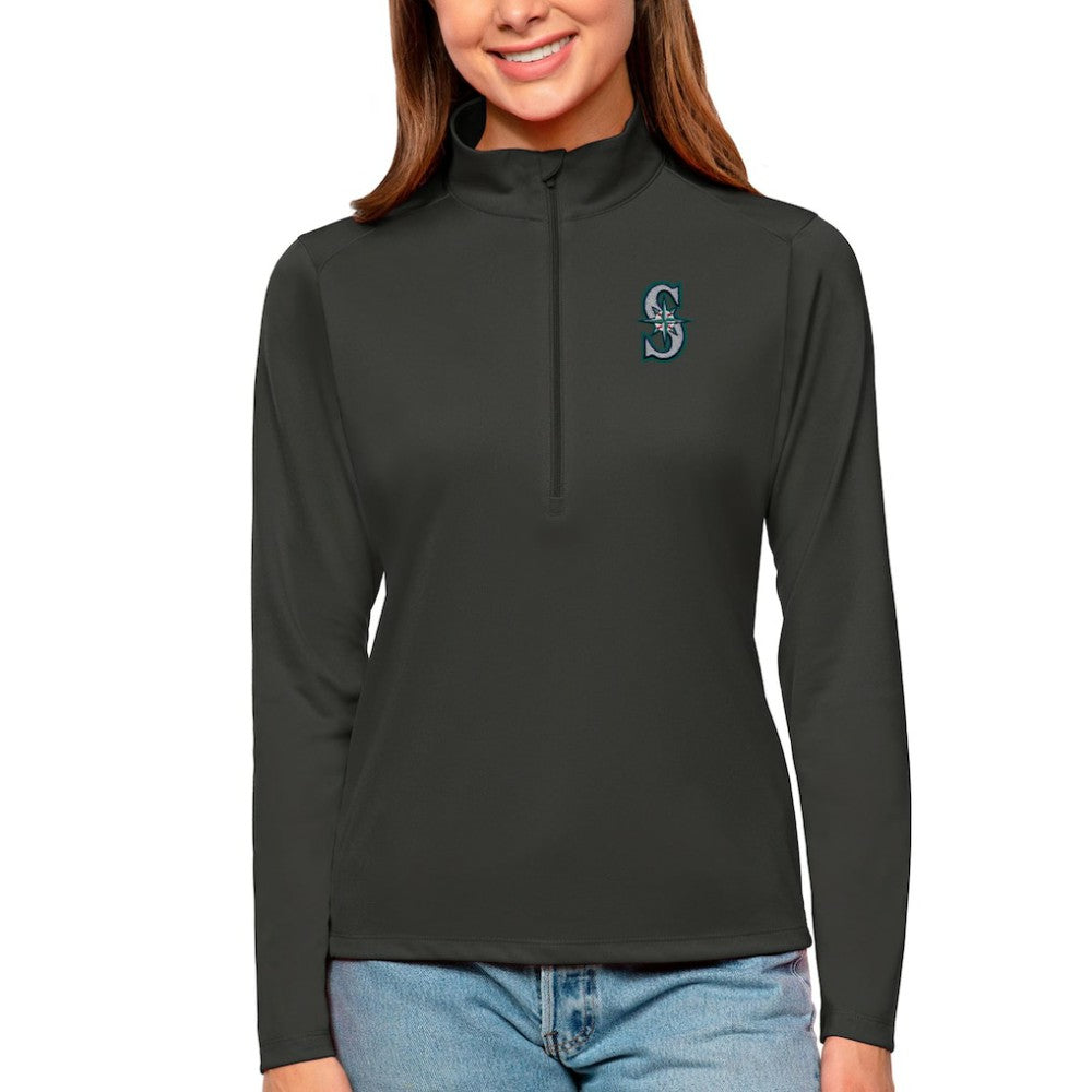 Seattle Mariners Antigua Women's Tribute Quarter-Zip Pullover Top - Charcoal Pullover