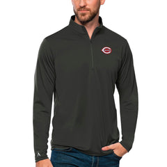 Cincinnati Reds Antigua Tribute Quarter-Zip Pullover Top - Charcoal Pullover