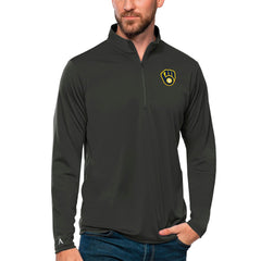 Milwaukee Brewers Antigua Tribute Quarter-Zip Pullover Top - Charcoal Pullover