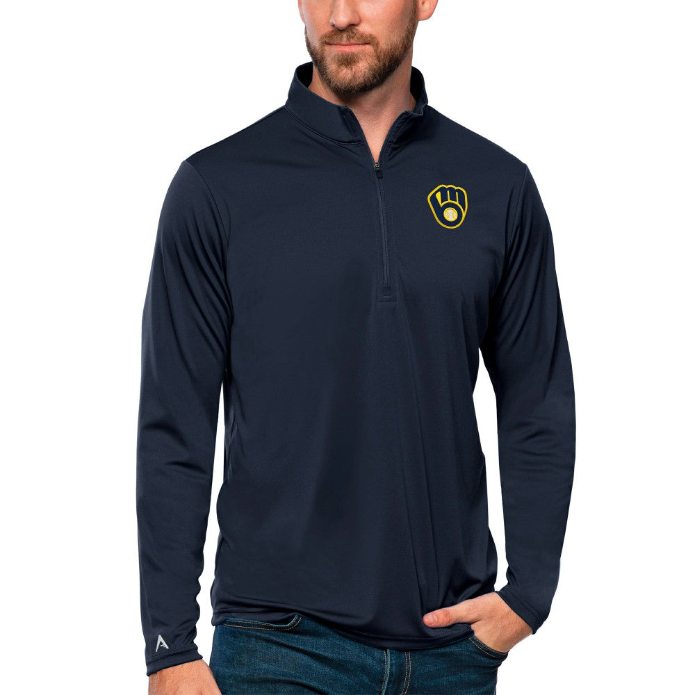 Milwaukee Brewers Antigua Tribute Quarter-Zip Pullover Top - Navy Pullover