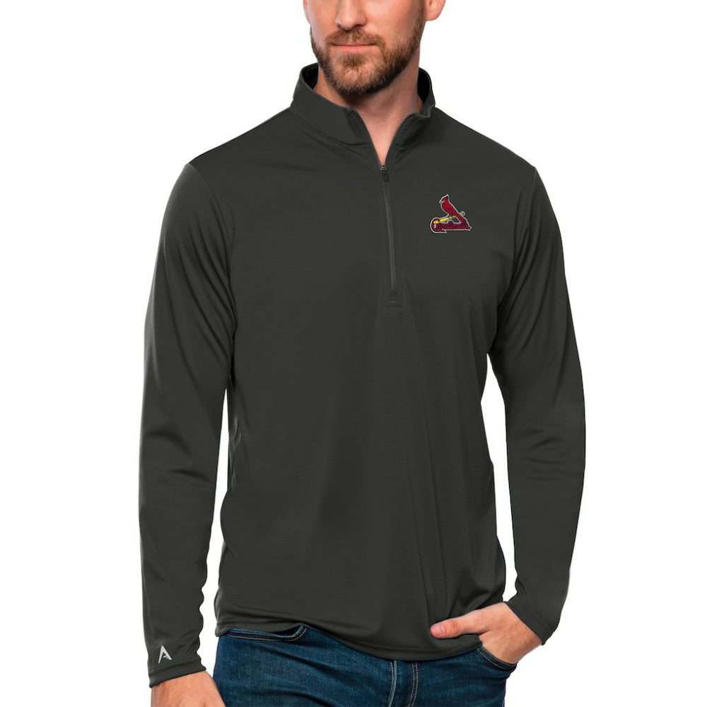 St. Louis Cardinals Antigua Tribute Quarter-Zip Pullover Top - Charcoal Pullover