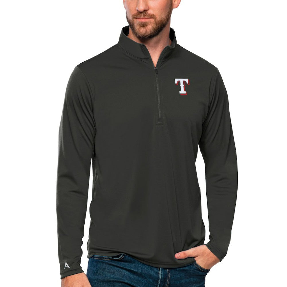 Texas Rangers Antigua Tribute Quarter-Zip Pullover Top - Charcoal Pullover
