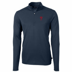 Philadelphia Phillies Cutter & Buck Big & Tall Virtue Eco Pique Quarter-Zip Pullover Jacket - Navy Jackets