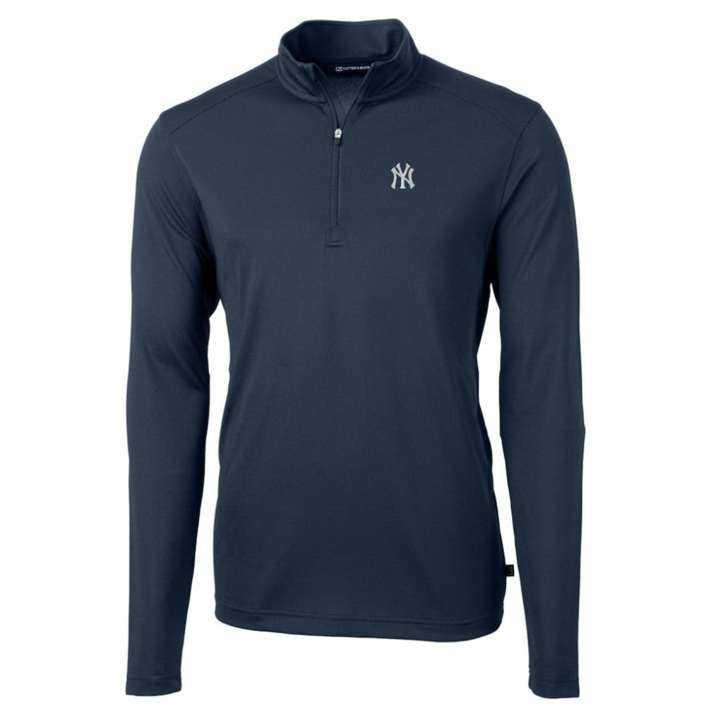 New York Yankees Cutter & Buck Big & Tall Virtue Eco Pique Quarter-Zip Pullover Jacket - Navy Jackets