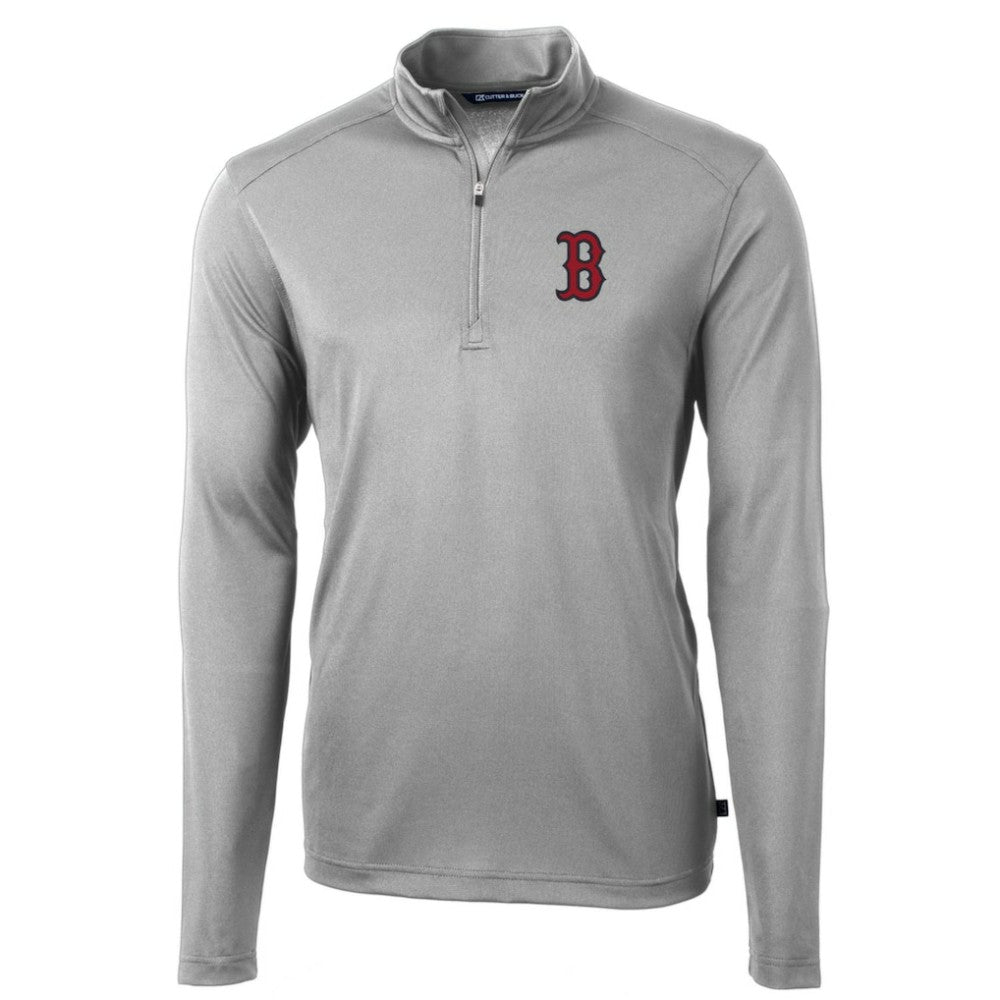 Boston Red Sox Cutter & Buck Big & Tall Virtue Eco Pique Quarter-Zip Pullover Jacket - Gray Jackets