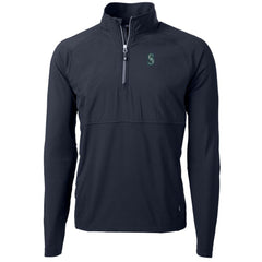 Seattle Mariners Cutter & Buck Adapt Eco Knit Hybrid Recycled Quarter-Zip Pullover Jacket - Navy Jackets
