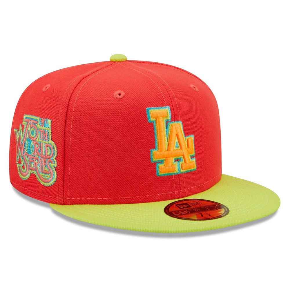 Los Angeles Dodgers New Era 1978 World Series Lava Highlighter Combo 59FIFTY Fitted Hat - Red/Neon Green Hats