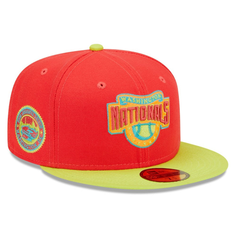 Washington Nationals New Era 2008 Inaugural Season Lava Highlighter Combo 59FIFTY Fitted Hat - Red/Neon Green Hats