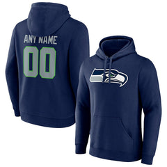 Seattle Seahawks Team Authentic Personalized Name & Number Pullover Hoodie - College Navy Hoodies