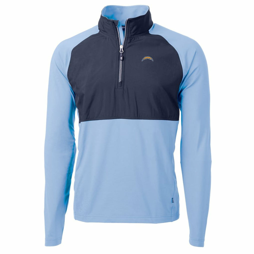 Los Angeles Chargers Cutter & Buck Adapt Eco Knit Hybrid Recycled Quarter-Zip Raglan Jacket - Navy/Powder Blue Jackets