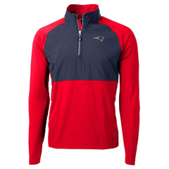 New England Patriots Cutter & Buck Adapt Eco Knit Hybrid Recycled Quarter-Zip Raglan Jacket - Navy/Red Jackets