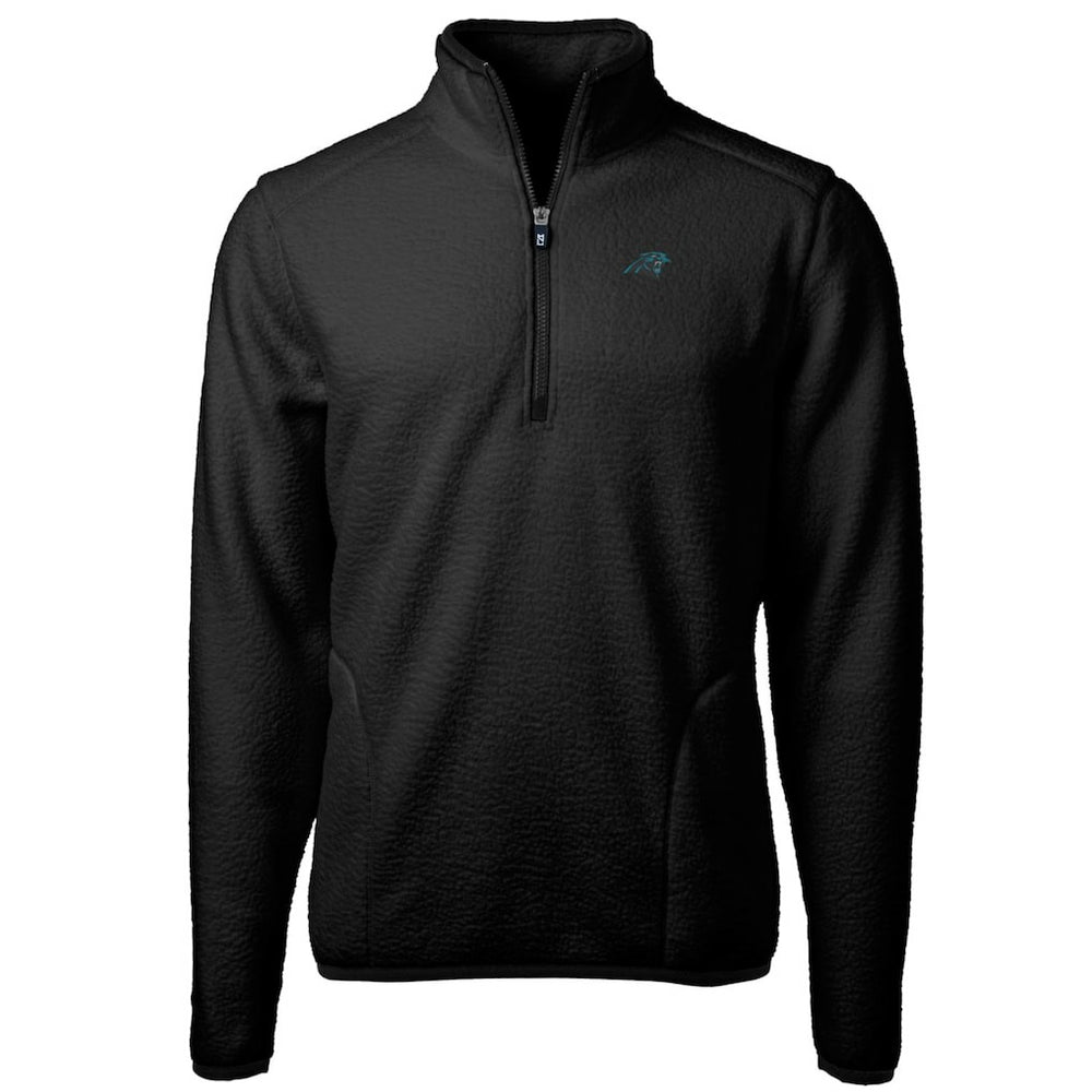 Carolina Panthers Cutter & Buck Big & Tall Cascade Eco Sherpa Fleece Quarter-Zip Pullover Jacket - Black Pullover