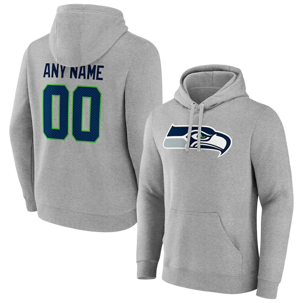 Seattle Seahawks Team Authentic Custom Pullover Hoodie - Heathered Gray Hoodies